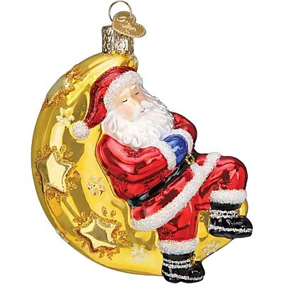 Glass Blown Old World Christmas Moonlight Santa Ornament