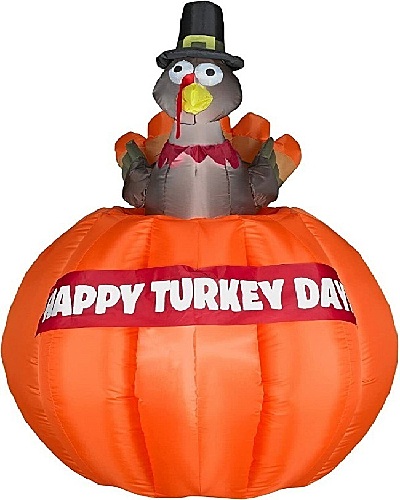 Gemmy Inflatable Animated Happy Thanksgiving Turkey Popping out of Pumpkin