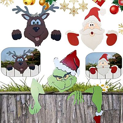 Santa Claus, Reindeer or Grinch Fence Yard Decoration