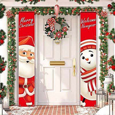 Merry Christmas Snowman And Santa Claus Hanging Banner Wall Flags