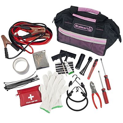 Pink 55 Piece Roadside Emergency Kit