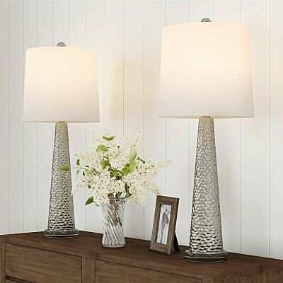 Elegant Hammered Glass Table Lamps (Set of 2)